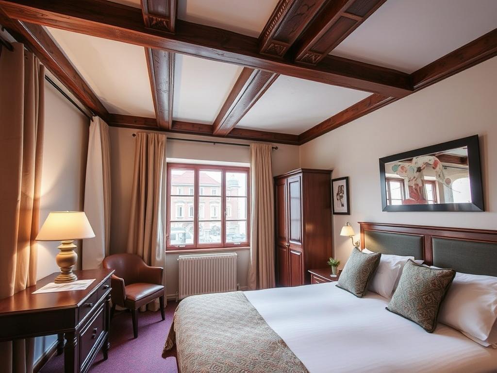 Cozy hotel room in a traditional half-timbered building in Detmold, Germany Cozy hotel room in a traditional half-timbered building in Detmold, Germany