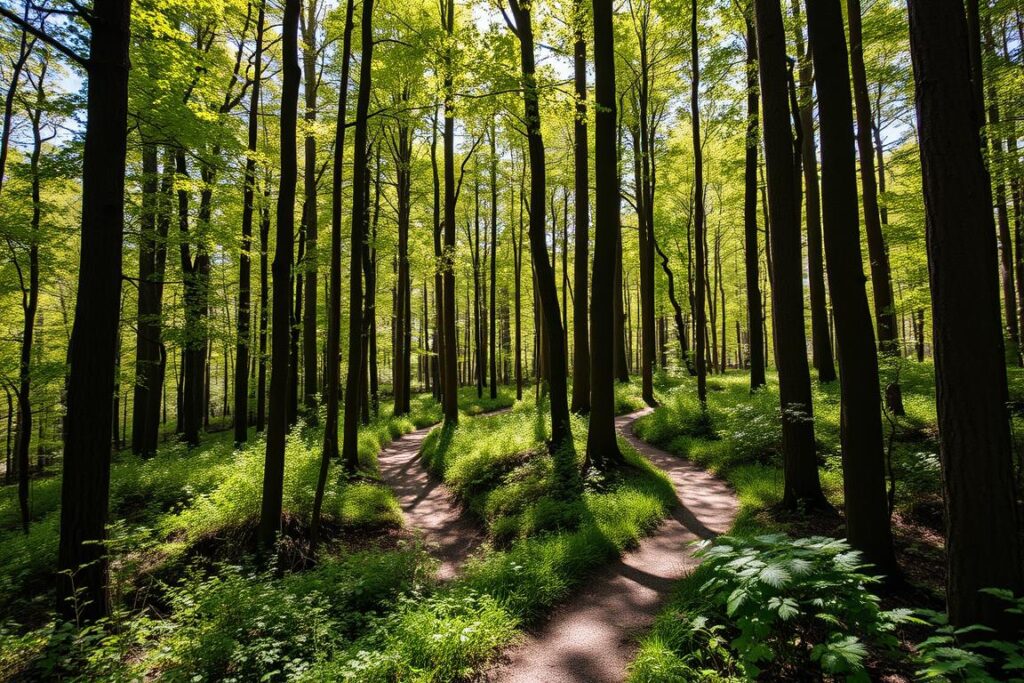 Hiking trail in Teutoburg Forest near Bielefeld Hiking trail in Teutoburg Forest near Bielefeld
