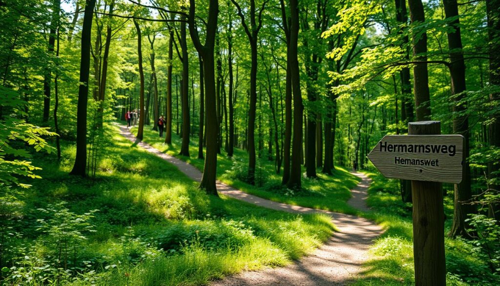 Hiking trail through the Teutoburg Forest near Detmold, Germany Hiking trail through the Teutoburg Forest near Detmold, Germany