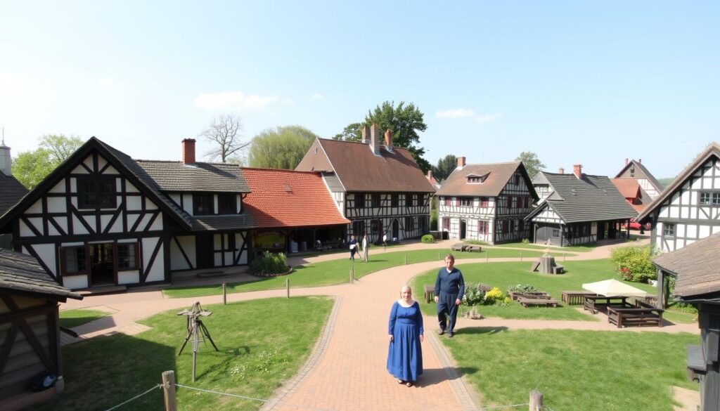 Traditional buildings at the Westphalian Open-Air Museum in Detmold, Germany Traditional buildings at the Westphalian Open-Air Museum in Detmold, Germany