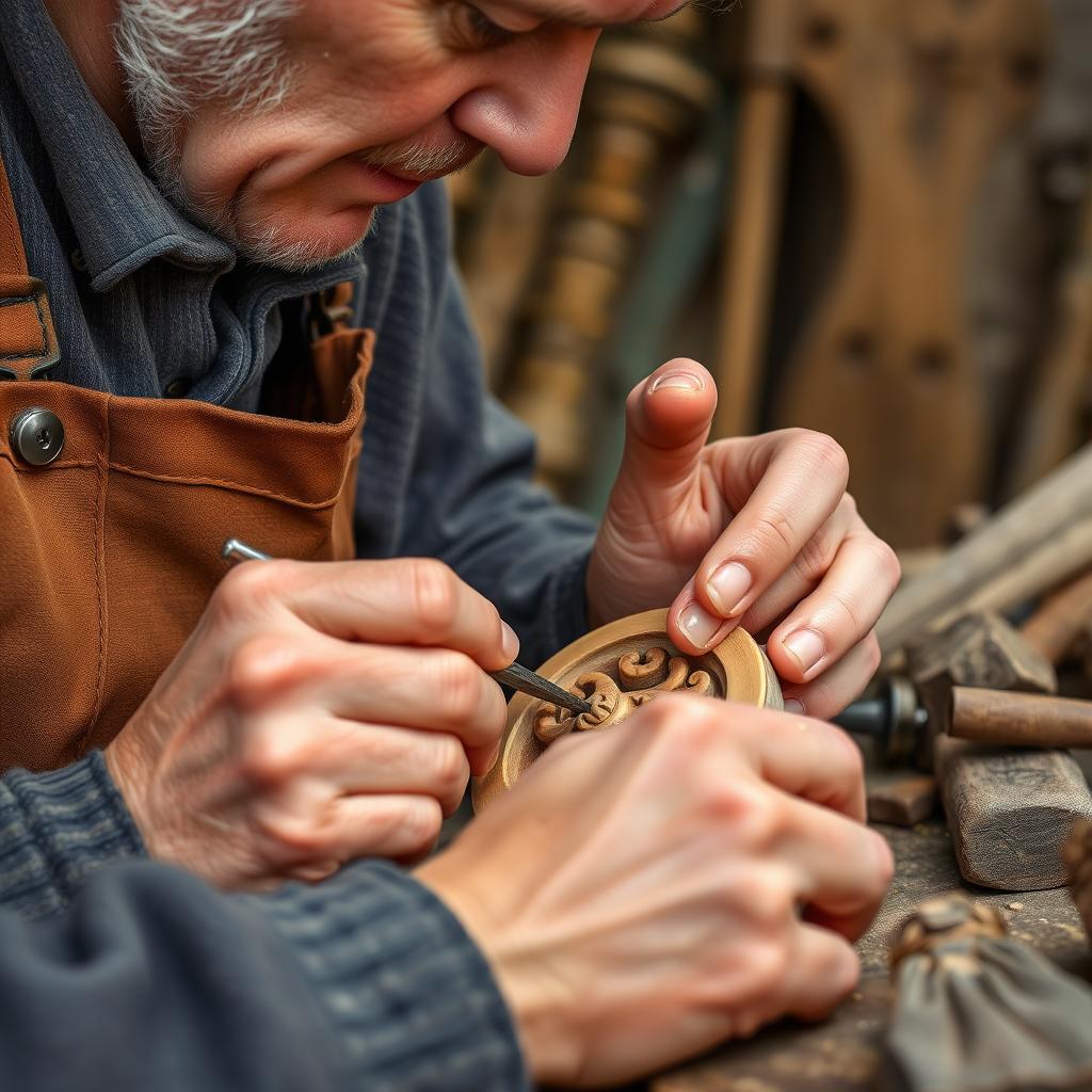 Traditional craftsmanship in Rollshausen, Germany showing local artisan at work Traditional craftsmanship in Rollshausen, Germany showing local artisan at work