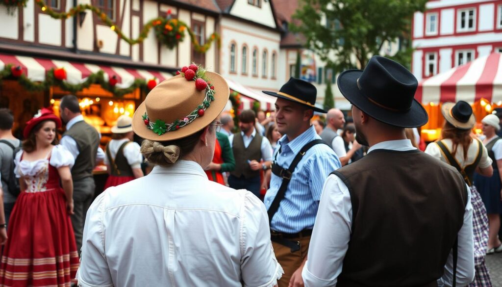 Traditional festival celebration in Klüt with locals in traditional costumes Traditional festival celebration in Klüt with locals in traditional costumes
