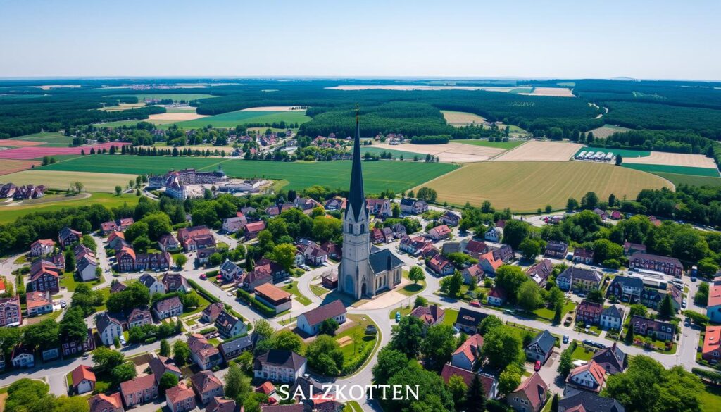 Drohnenbild von Salzkotten, Germany mit Blick auf die Stadtmitte und umliegende Landschaft Drohnenbild von Salzkotten, Germany mit Blick auf die Stadtmitte und umliegende Landschaft