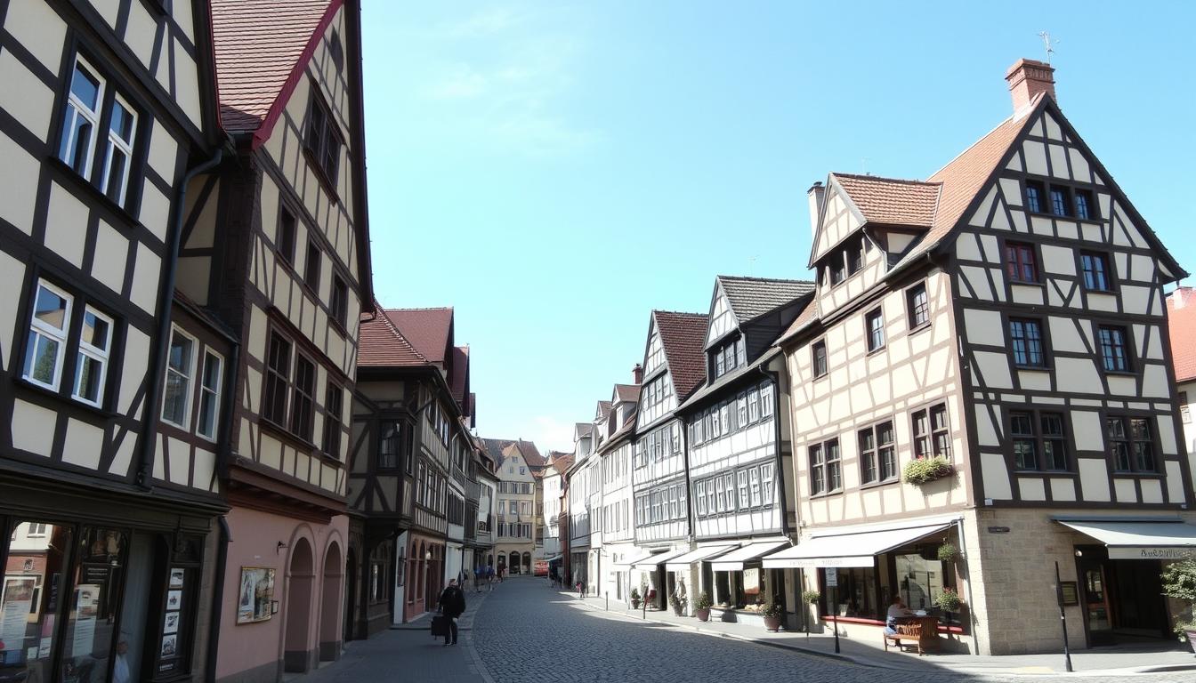 Historische Altstadt von Salzkotten, Germany mit traditionellen Fachwerkhäusern