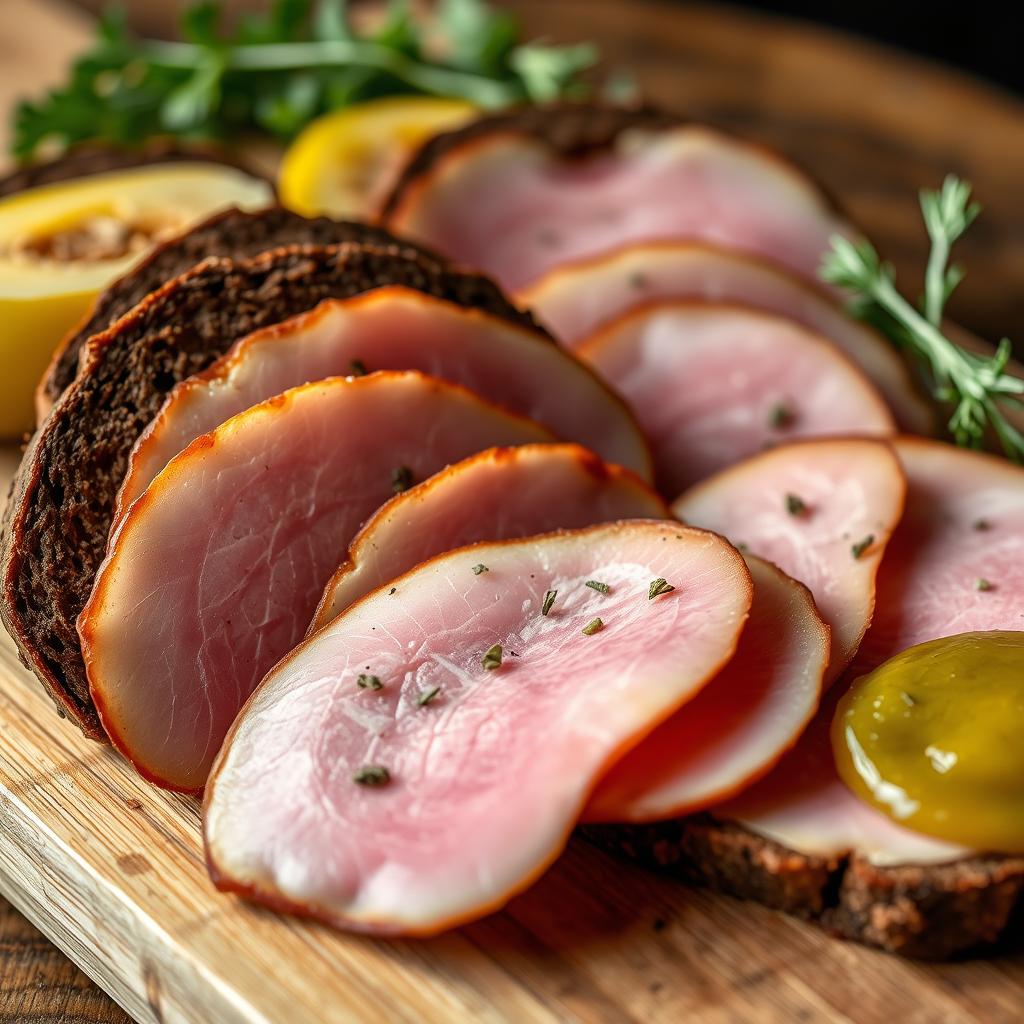 Westfälischer Schinken und Pumpernickel, typisch für die Region um Salzkotten, Germany Westfälischer Schinken und Pumpernickel, typisch für die Region um Salzkotten, Germany