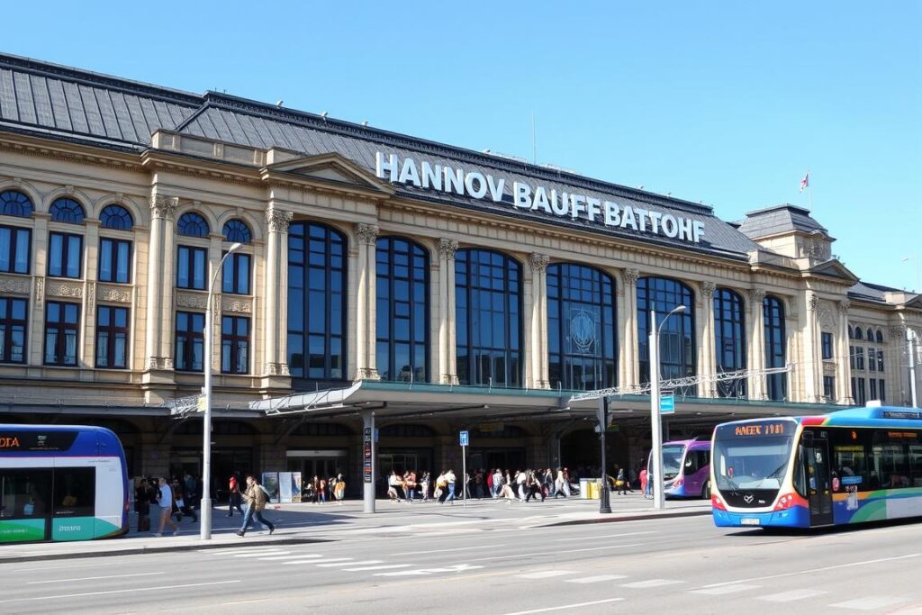 The Hannover Hauptbahnhof (main train station) with modern transportation connections The Hannover Hauptbahnhof (main train station) with modern transportation connections